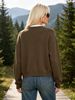 Coffee Crew Neck Pit Rib Knit Cardigan, Loose Lightweight Breathable Soft Skin-touch Button Air Conditioning Jacket_ecoleips.com
