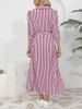 Elegant Temperament Striped Lapel Short Sleeve Dress Women Summer New Style Waist Temperament All Match A Line Skirt_ecoleips.com