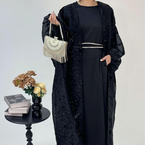 Women's Clothing Women's Muslim Clothing Abaya Simple Rose Flower Outer Skirt Suit Elegant_ecoleips.com