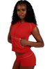 Women's Waffle Texture Two Piece Set HR26021 European American Style Hooded Zip up Top with Drawstring Shorts_ecoleips.com