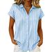 Summer New Women's Striped Shirt Short Sleeve Comfortable Casual Collared Top Style_ecoleips.com