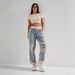 Retro Distressed Patchwork High-Waisted Drawstring Loose Slim Fit Jeans for Women 2025 European And American Style Cross Border Hot Selling_ecoleips.com
