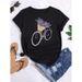 Floral Bicycle Letter Print Simple Cute Loose Plus Size Women's Short Sleeve T-Shirt_ecoleips.com