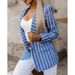 2025s 2025 New Fashion Stripe Print Long Sleeve Small Suit Collar Coat For Women_ecoleips.com