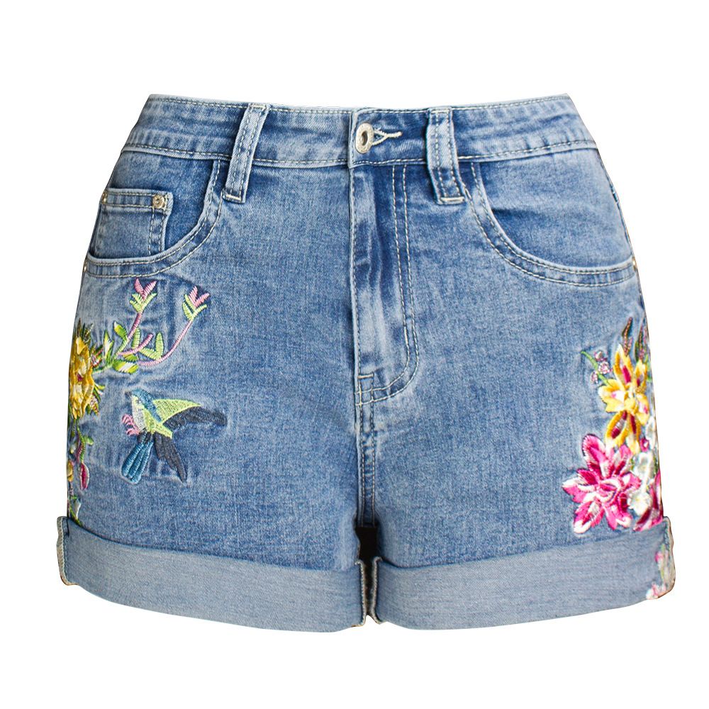 Women's Clothing Wide Leg Elastic Shorts Plus Size Women's Clothing 3d Heavy Embroidery Flower Denim Shorts For Women_ecoleips.com