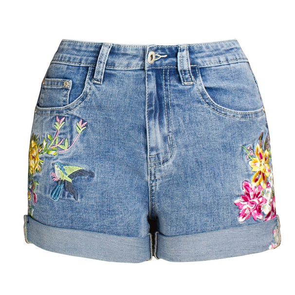 Women's Clothing Wide Leg Elastic Shorts Plus Size Women's Clothing 3d Heavy Embroidery Flower Denim Shorts For Women_ecoleips.com