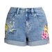 Women's Clothing Wide Leg Elastic Shorts Plus Size Women's Clothing 3d Heavy Embroidery Flower Denim Shorts For Women_ecoleips.com