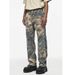 Women's Clothing High Street Retro Dead Leaves Camouflage Print Trendy Loose Straight Logging Denim Trousers_ecoleips.com