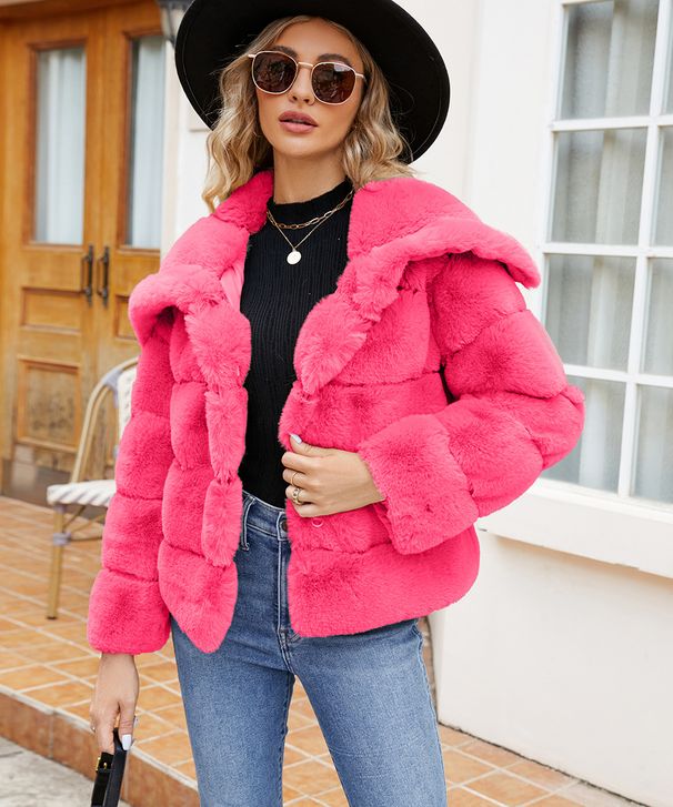 Elegant Faux Fur Cropped Jacket For Women - Winter Fashion Outerwear With Lapel Collar, Plus Size Options (Black/Rose/Pink/Purple/Grey/Khaki)_ecoleips.com