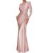 Elegant Long Sleeve Evening Dress – Slim Fit Round Neck Party Gown For Women_ecoleips.com