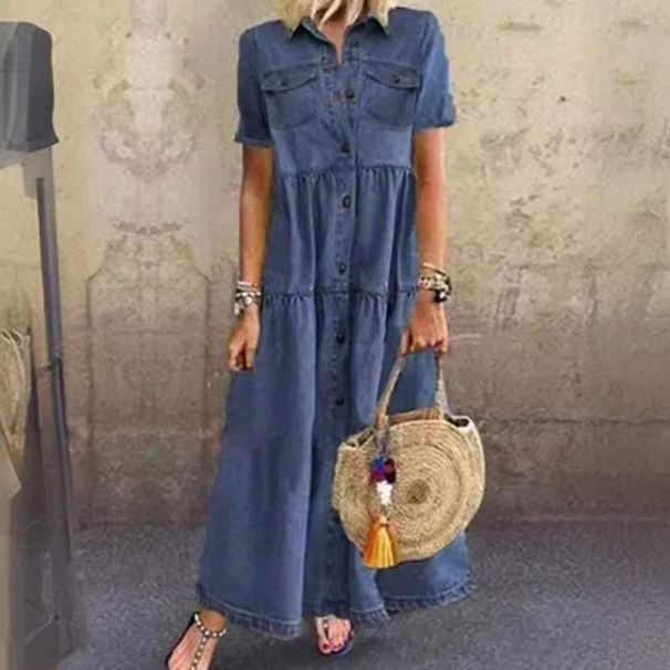Women's Clothing Long Multi Button Distressed Dress_ecoleips.com