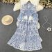Women's Clothing Spring And Autumn Retro Palace Style Temperament Ruffled V Neck Single Breasted Lantern Sleeve Waist A Line Printed Dress For Women_ecoleips.com