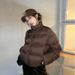 Women's Short Puffer Jacket Winter Warm Quilted Coat Loose Oversized Korean Style Casual Outerwear With Stand Collar_ecoleips.com