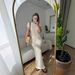 Women's Clothing Solid Color Elegant Solid Color Midi Skirt Set With Delicate Jacquard Collar & Lace Knit Top – Summer Women's Two-Piece Outfit_ecoleips.com