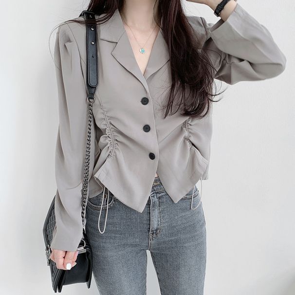 Women's Chic Casual Blazer – Korean Dongdaemun Style Slim-Fit Office Jacket (S-XL, Stretch Velvet Fabric)_ecoleips.com