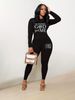 Women's Casual Loose And Fashionable GOD Letter Print Loose T-shirt+cropped Pants Two-piece Set Summer Home Sportswear Daily Wear-467_ecoleips.com