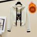 Women's Clothing Stylish Women's Embroidered Sweatshirt Set Loose Fitting Hooded Fleece Lined Plaid Outfit With Straight Leg Pants_ecoleips.com