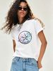 Women Y2K Star Girl Holographic Planet Graphic T-Shirt Chrome Five Pointed Star Print Crew Neck Short Sleeve White Casual Tee_ecoleips.com