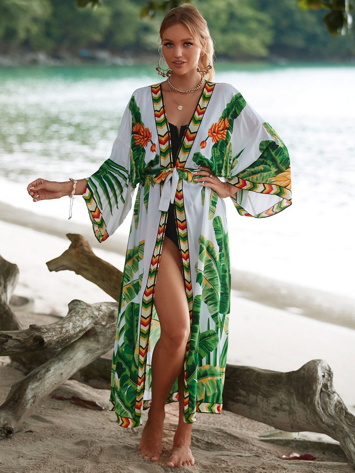 Women's Clothing Printed Beach Jacket Sexy Sunscreen Cardigan Holiday Bikini Outerwear Cover Up Women_ecoleips.com