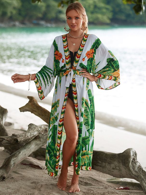 Women's Clothing Printed Beach Jacket Sexy Sunscreen Cardigan Holiday Bikini Outerwear Cover Up Women_ecoleips.com