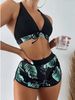 Aria Basics 2022 Cross-Border For Women, Solid Color Printed Color-Block Bikini, Fashionable Leaf Print Two-Piece Swimsuit_ecoleips.com