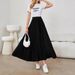 Elegant A-Line Skirt For Women, High Waist Flared Pleated Midi Skirt With Flowy Hem, Polyester Blend Skirt For Daily Wear And Office_ecoleips.com