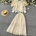 Women's Clothing Elegant And Stylish Lantern Sleeves Embroidered Mesh Shirt High Waist Wide Swing Skirt Spring Two Piece Suit_ecoleips.com