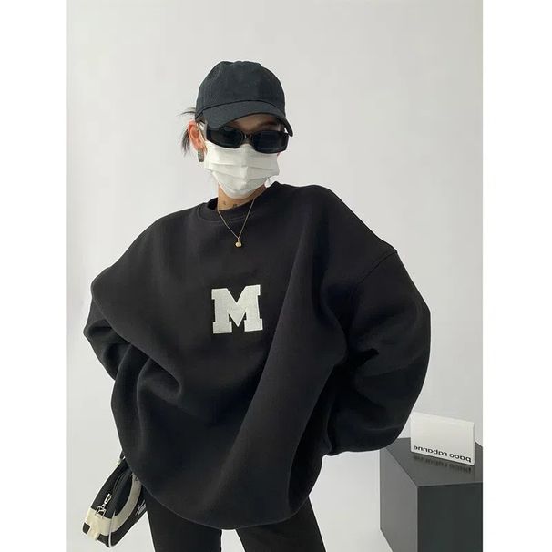 Women's Long Sleeve Crewneck Sweatshirt – Fall & Winter Fleece-Lined Oversized Casual Pullover, Loose Fit Letter Print Hoodie Alternative_ecoleips.com