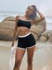Women Ribbed Contrast White Trim Two Piece Bikini Set High Waist Boyshort Swimsuit Sport Surf Bathing Suit Sling Crop Top Beach Swimwear_ecoleips.com