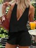 Women's Knitted 2 Piece Outfit Set, Deep V Neck Sleeveless Cropped Tank Top & High Waist Shorts, Casual Breathable Summer Beach Holiday Loungewear Co-_ecoleips.com