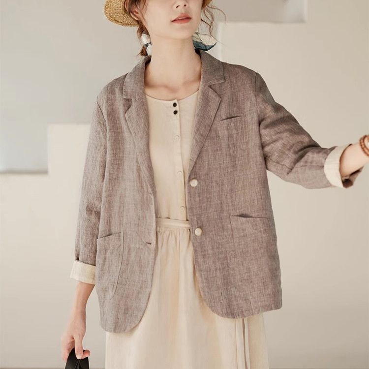 2025 Autumn New Arrival: Imported Yelo Linen Short Vintage Artistic Blazer For Women_ecoleips.com