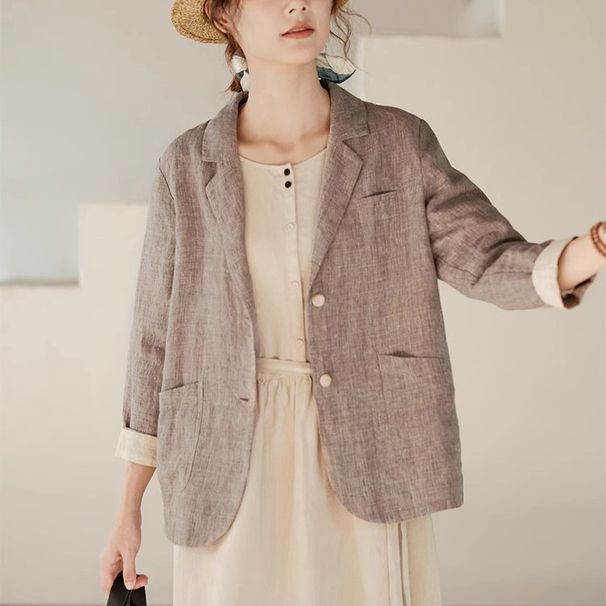 2025 Autumn New Arrival: Imported Yelo Linen Short Vintage Artistic Blazer For Women_ecoleips.com