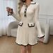 Elegant Knit Dress With Notched Collar & Flounce Hem – Slim Fit Long Sleeve Tunic For Women_ecoleips.com