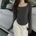 Women's Asymmetrical Hem Long Sleeve Top Fashion Fitted Cropped Tee Basic Layering Shirt for Fall Winter_ecoleips.com