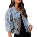 Women's Long Sleeve Denim Jacket Spring Style Leopard Print Patchwork Relaxed Everyday Wear Comfortable Feshion_ecoleips.com