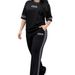 Women's Spring/Summer/Fall Two Piece Set Crew Neck Short Sleeve T-Shirt & Casual Elastic Waist Loose Fitting Trousers_ecoleips.com