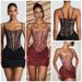New Lace Trimmed Wrap Dress – Floral Strappy Bodycon Mini Dress (Black/Burgundy, S-XL)_ecoleips.com
