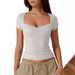 Women's Sweetheart Neck Short Sleeve Crop Top - Solid Color Slim Fit Basic Tee For Casual Wear_ecoleips.com