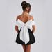 Women's Clothing Black And White Color Matching One Shoulder Mini Skirt Cross Border Sleeveless Bow A Line Dress_ecoleips.com