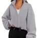 Women's Clothing Autumn Fashion Casual Stand Collar Long Sleeve Zipper Drawstring Warm Cardigan Loose Sweater_ecoleips.com