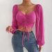 Women's Clothing New V neck Chiffon Drawstring Lantern Sleeve Tight Fashion Sexy Shirt Tops_ecoleips.com