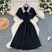 Casual Short Sleeved Patchwork Dress For Women In Summer With Drawstring Waist Design And Slim Fit Mid Length Shirt Skirt_ecoleips.com