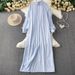 Women's Clothing Casual Temperament Striped Lapel Shirt Dress Female New Single Breasted Loose Slim Long Skirt_ecoleips.com