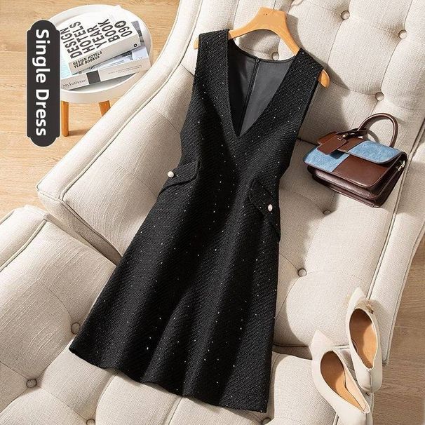 Women's Clothing Women’s Wool Blend Sleeveless Dress – Elegant Vest Dress With Optional Sweater Set (Black, S-3XL)_ecoleips.com