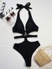 Women's Clothing Solid Color Triangle One Piece Swimsuit For Women Sexy Halter Neck Design With Hollowed Out Detail_ecoleips.com