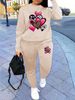 Women's Autumn/Winter Hip Hop Casual Street Fashion Heart Pattern Printed Round Neck Sweatshirt+Sweatpants Warm Set-663_ecoleips.com