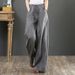 Suitable For All Seasons Cotton Loose Wide-Leg High-Waist Floor-Length Straight-Leg Trousers Linen Women's Pants_ecoleips.com