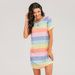 Spring And Summer Short Sleeve Rainbow Stripe Loose T-Shirt Pajamas Dress Large Size Spot_ecoleips.com