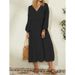 Women's Clothing Cotton And Linen Loose Lantern Sleeve Dress_ecoleips.com