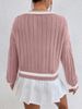 V-Neck Color Block Knit Sweater - Casual Oversized Pullover With Lantern Sleeves, Autumn Winter Fashion For Women_ecoleips.com